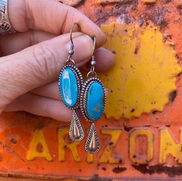 turquoise earrings with teardrop casting